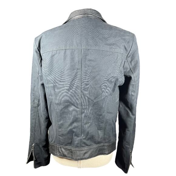 Lucky Brand Womens Black Goat Leather Moto Jacket Mixed Media Sm Cotton - Picture 2 of 14